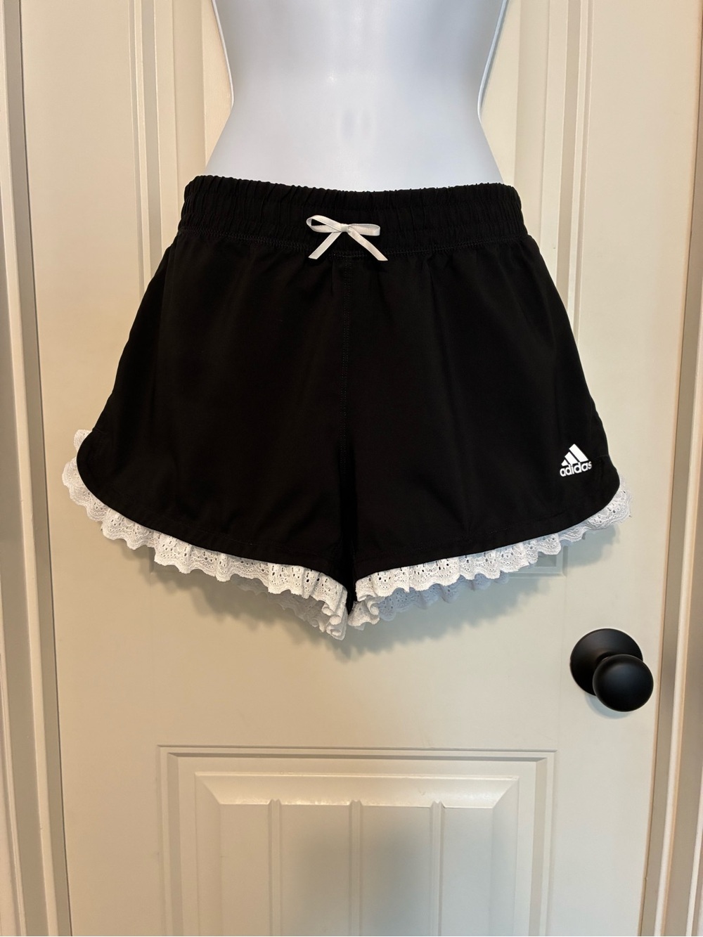 Adidas Black Lace-Trim Athletic Shorts